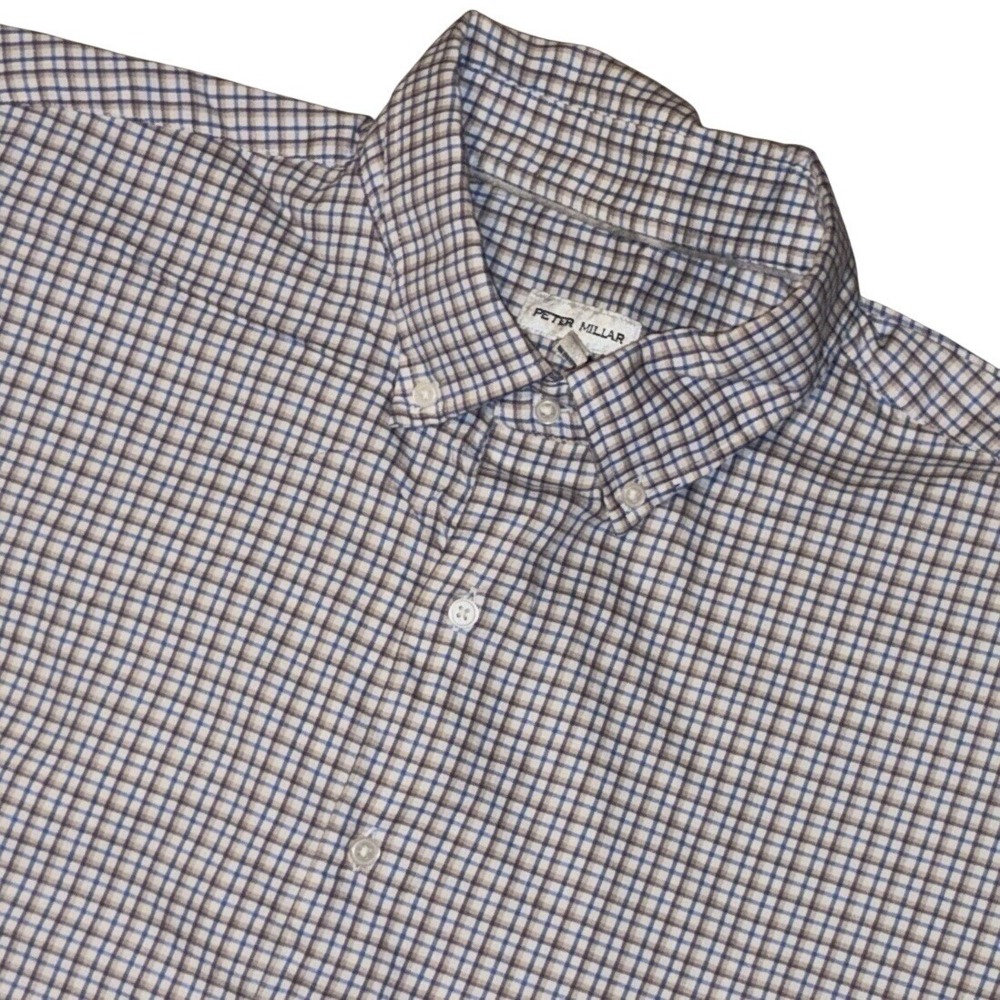 Peter Millar Men's Button Up Shirt Blue Check Size XL Long Sleeve Preppy Classic